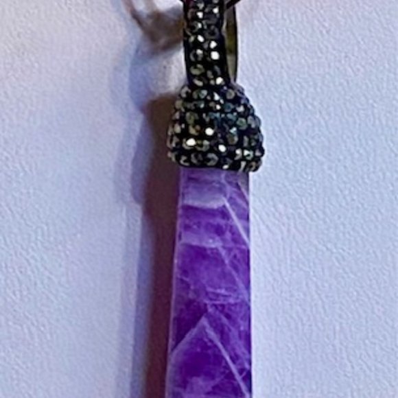 💖 Amethyst Crystal with a dark gun smoke beading & chain. /36 in /N151 - Picture 3 of 4